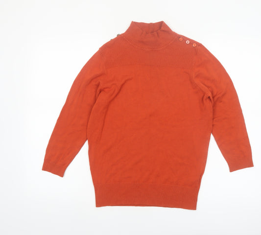 Wallis Women Orange Roll Neck Button Detail Jumper Size 12