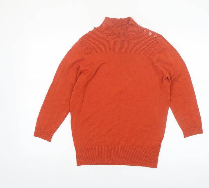 Wallis Women Orange Roll Neck Button Detail Jumper Size 12