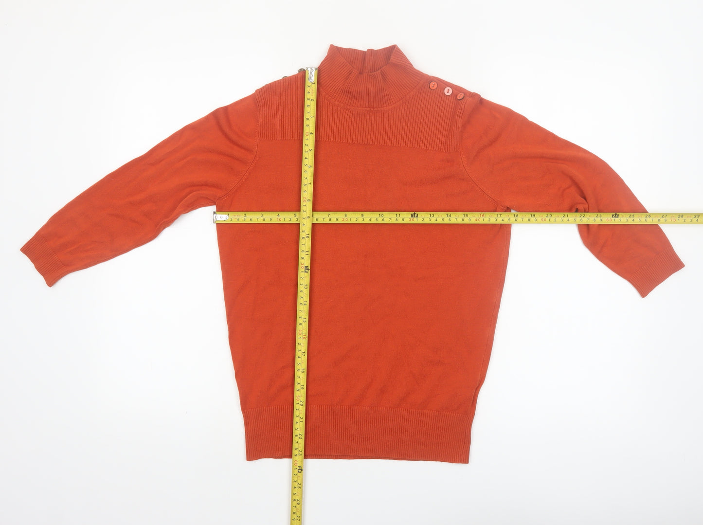 Wallis Women Orange Roll Neck Button Detail Jumper Size 12