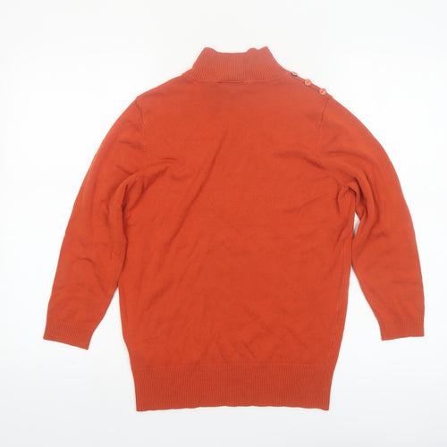 Wallis Women Orange Roll Neck Button Detail Jumper Size 12