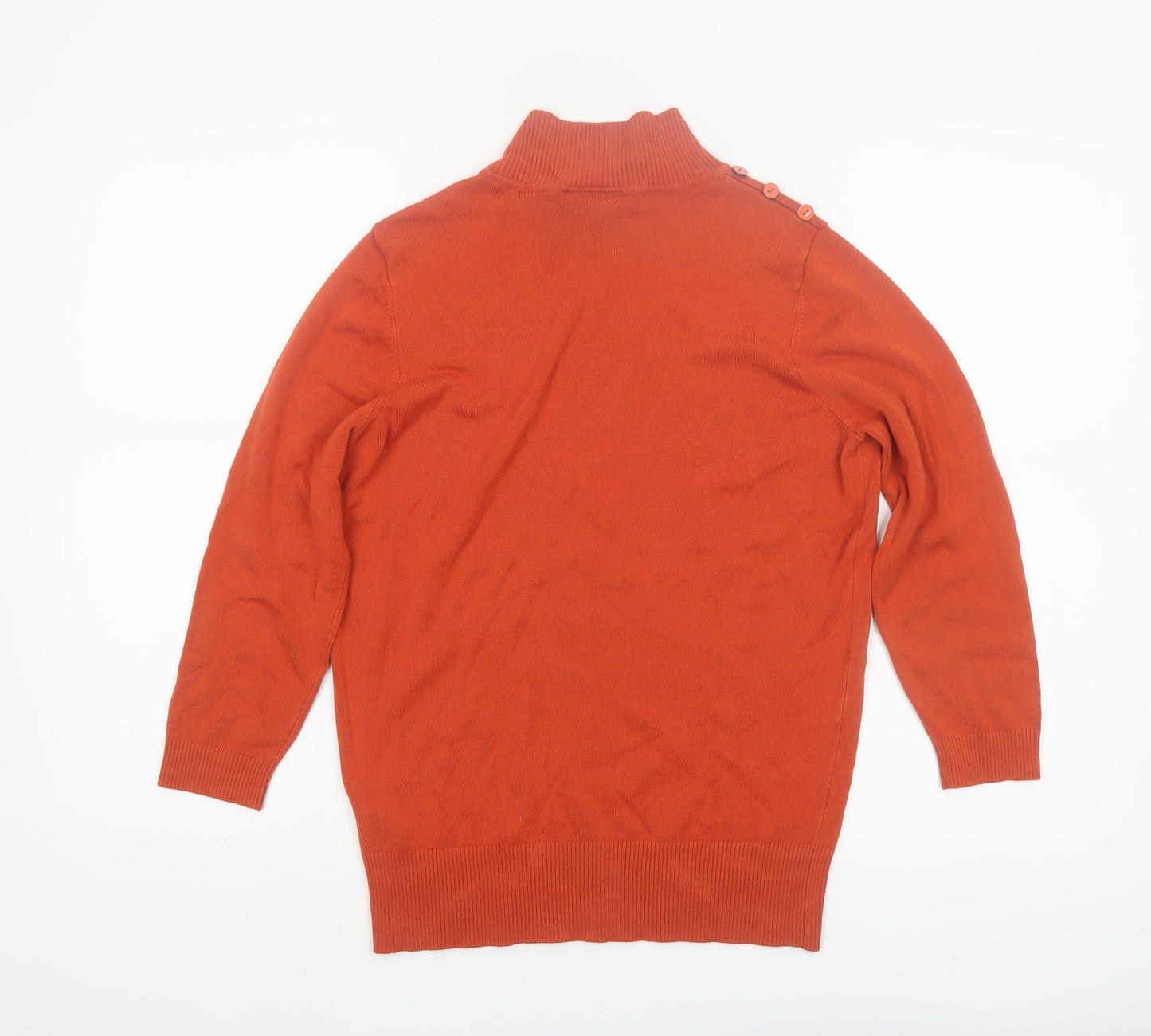 Wallis Women Orange Roll Neck Button Detail Jumper Size 12