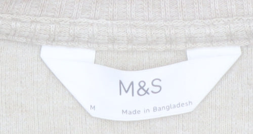 Marks and Spencer Women Beige Long Sleeve Knit Pyjama Top M