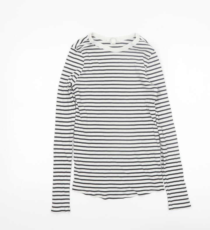 H&M Maternity Black White Striped Long Sleeve Cotton T-Shirt Size 12