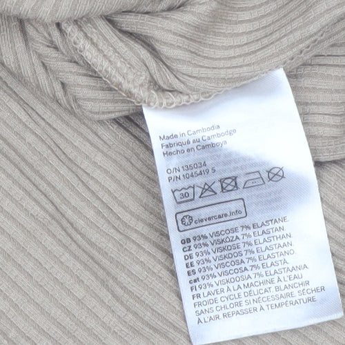 H&M Women Beige Collared Ribbed Cropped Long Sleeve Top Size 12