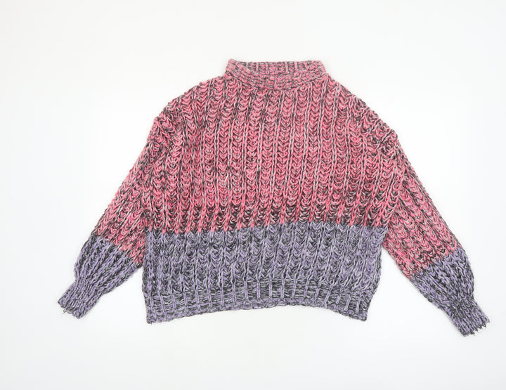 ASOS DESIGN Women's Multicoloured Chunky-Knit High Neck Jumper Size 10