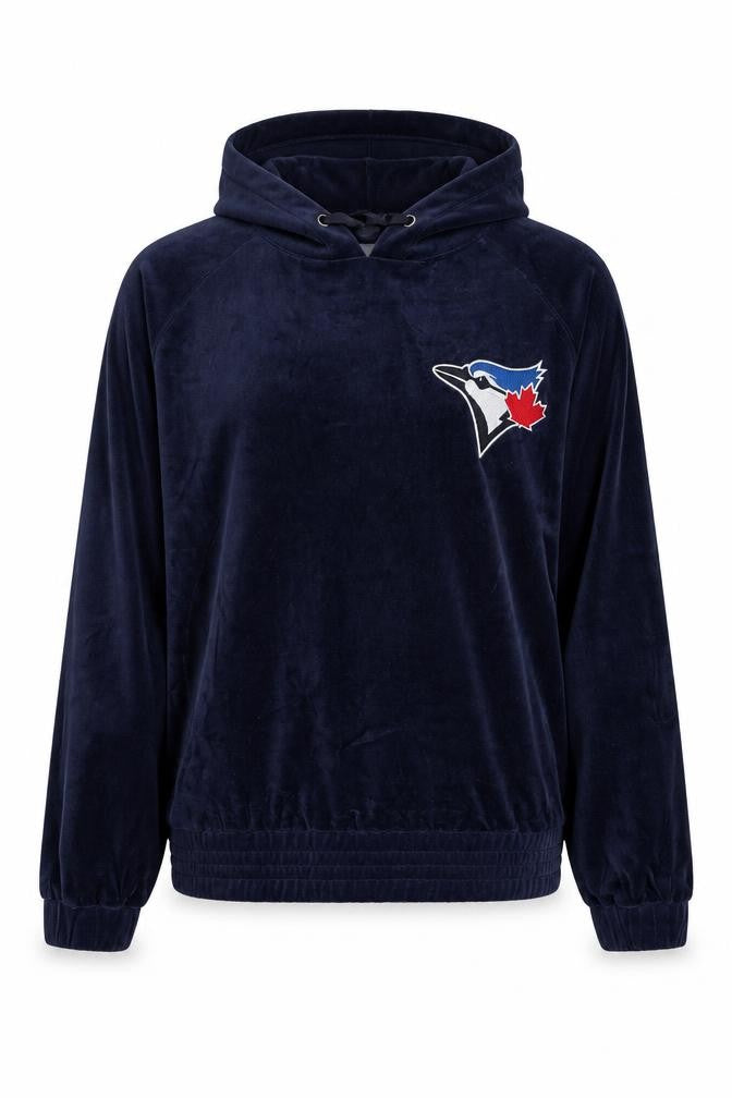 Front view of Touch by Alyssa Milano Navy Blue Velour Pullover Hoodie Women M