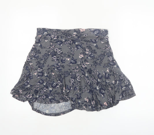 Next Women’s Grey Floral Flare Skirt Size 12 Viscose Stretch