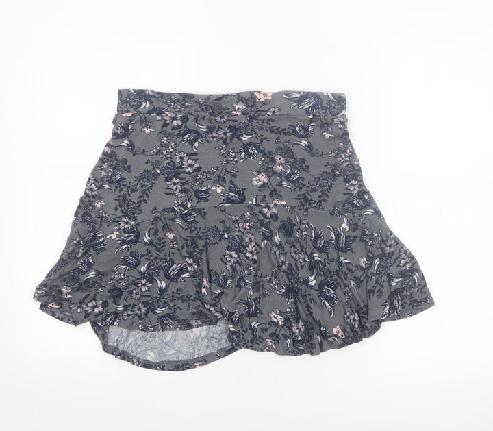 Next Women’s Grey Floral Flare Skirt Size 12 Viscose Stretch