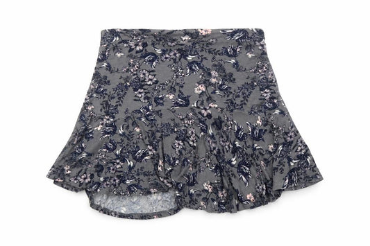 Front view of Next Women’s Grey Floral Flare Skirt, size UK 12, Viscose Stretch