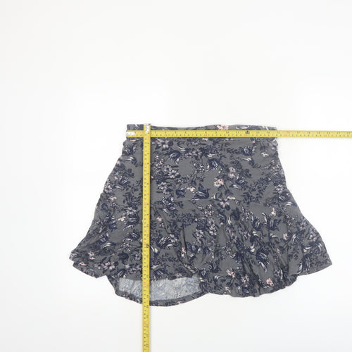 Next Women’s Grey Floral Flare Skirt Size 12 Viscose Stretch
