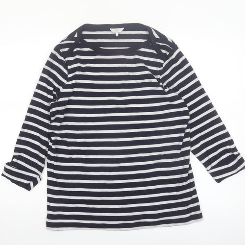 Cotton Traders Women’s Navy Stripe 3/4 Sleeve Cotton T-Shirt Size 18