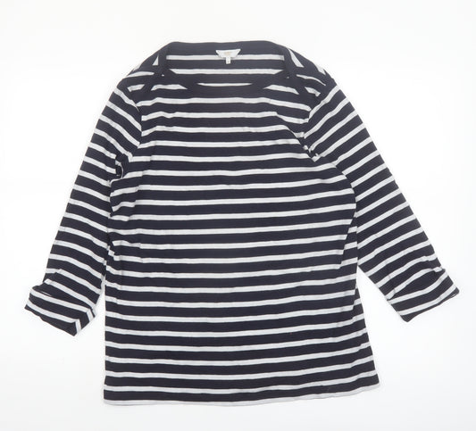 Cotton Traders Women’s Navy Stripe 3/4 Sleeve Cotton T-Shirt Size 18