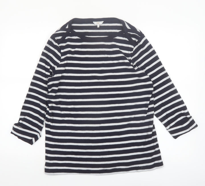 Cotton Traders Women’s Navy Stripe 3/4 Sleeve Cotton T-Shirt Size 18