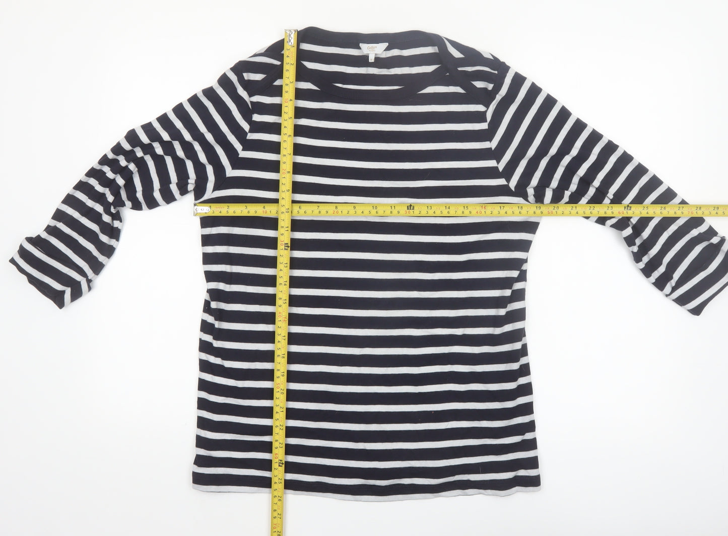 Cotton Traders Women’s Navy Stripe 3/4 Sleeve Cotton T-Shirt Size 18