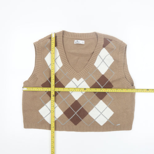 Hollister Womens Beige Argyle V-Neck Knit Sleeveless Vest L