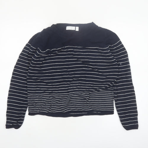 The White Company Women's Blue Striped Crew Neck Jumper Size 16