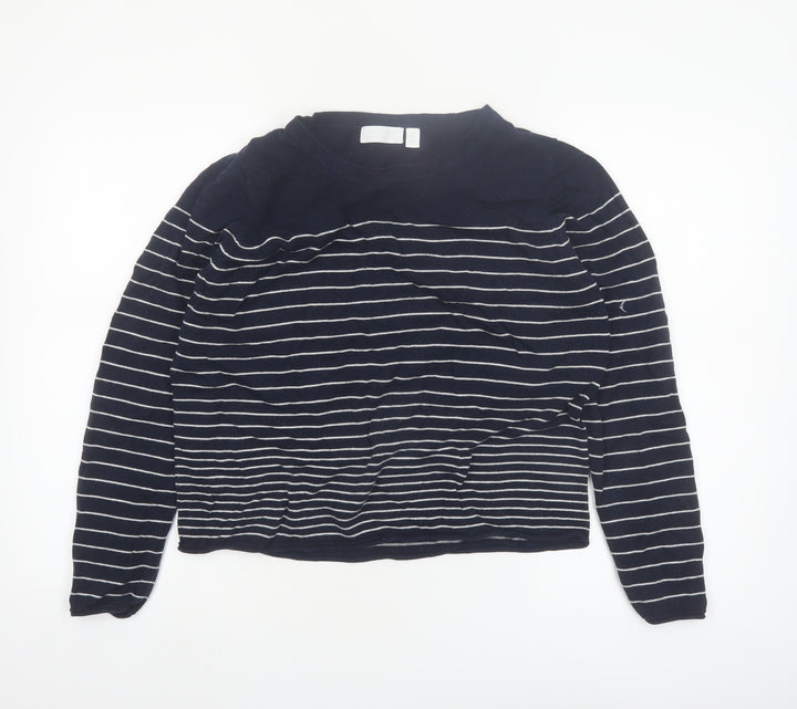 The White Company Women's Blue Striped Crew Neck Jumper Size 16