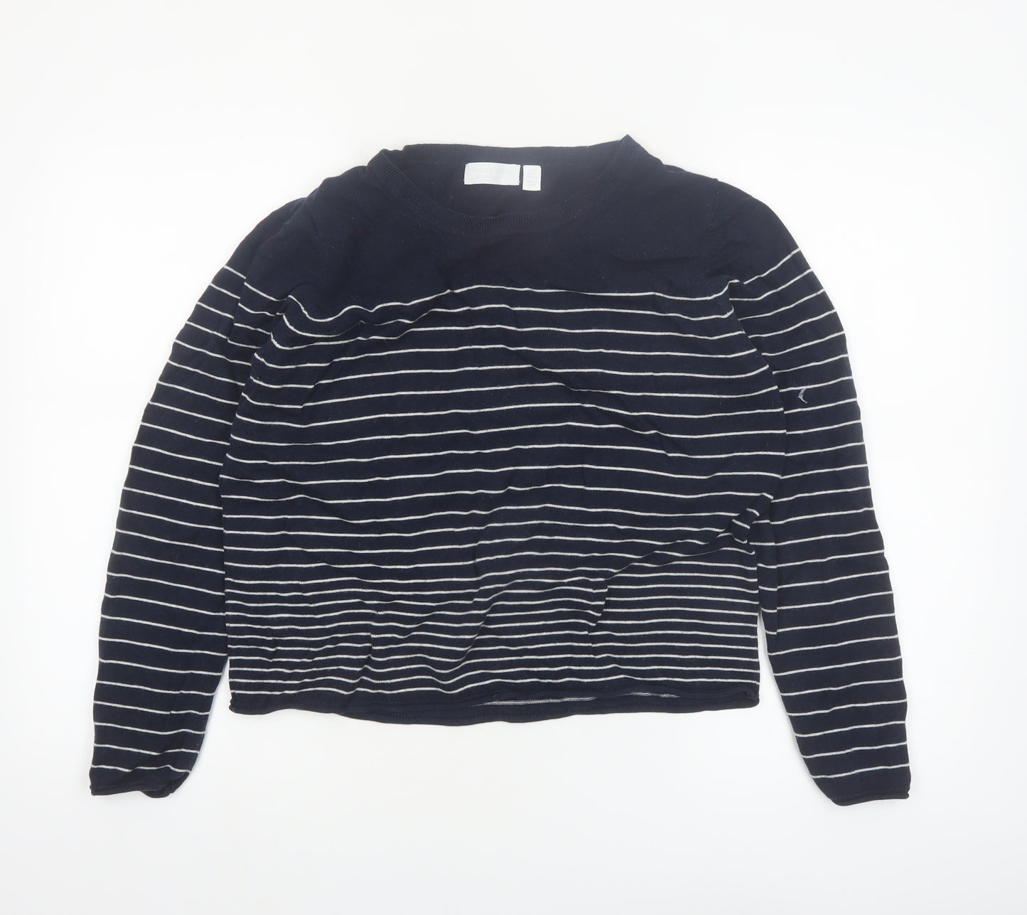 The White Company Women's Blue Striped Crew Neck Jumper Size 16
