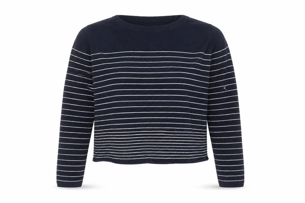 The White Company Women's Blue Striped Crew Neck Jumper Size 16