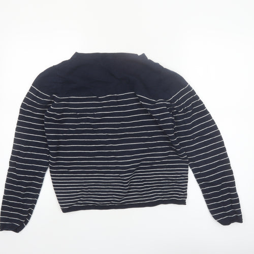 The White Company Women's Blue Striped Crew Neck Jumper Size 16