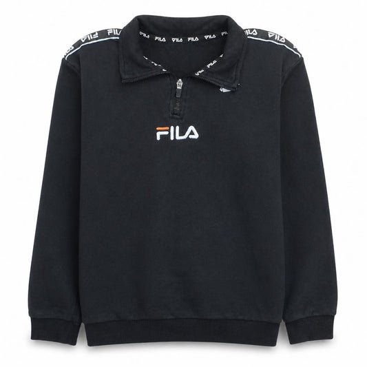 Front view of Fila boys’ black, size 12, 1/4 zip pullover sweatshirt