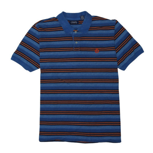 Chaps Men's Blue Striped Cotton Polo Shirt XL Short Sleeve