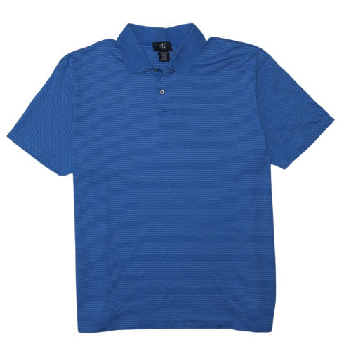 Calvin Klein Men's Blue Striped Cotton Polo Shirt XL Regular Fit