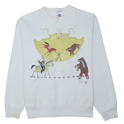 Fruit of the Loom Womens White Native Graphic Pullover Sweatshirt L