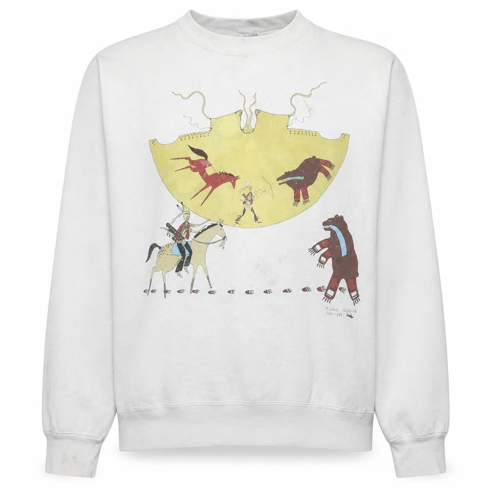 Front view of Fruit of the Loom women’s white native graphic pullover sweatshirt l