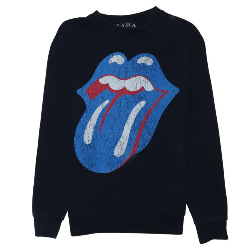 Zara Women Black The Rolling Stones Graphic Pullover Sweatshirt Size M