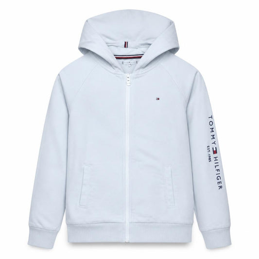 Front view of Tommy Hilfiger boys’ white full zip hoodie, size 176, cotton blend