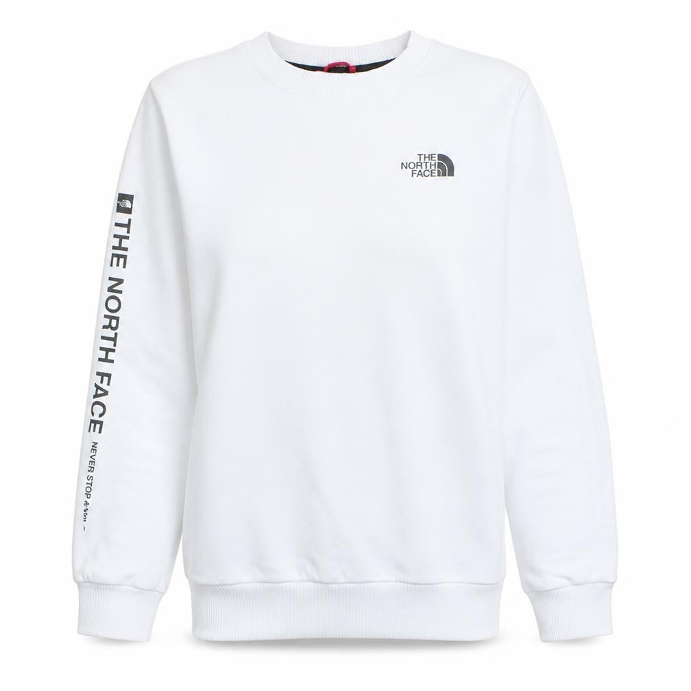 Front view of The North Face women’s white xs pullover sweatshirt cotton blend