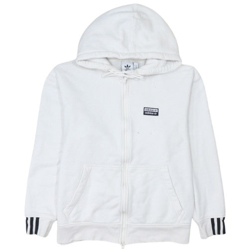 Adidas Men White Full Zip Hoodie Size M Sports Fleece Sweatshirt
