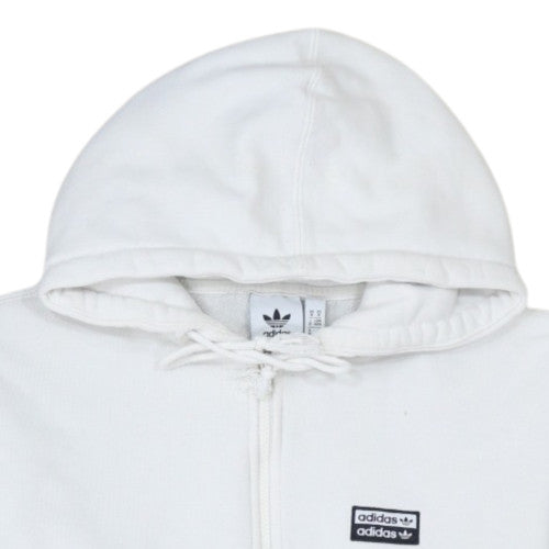 Adidas Men White Full Zip Hoodie Size M Sports Fleece Sweatshirt