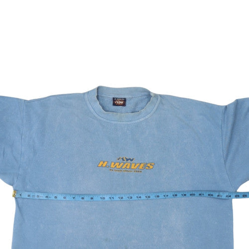 H. Waves Men's Blue Crew Neck Surf Graphic Sweatshirt L