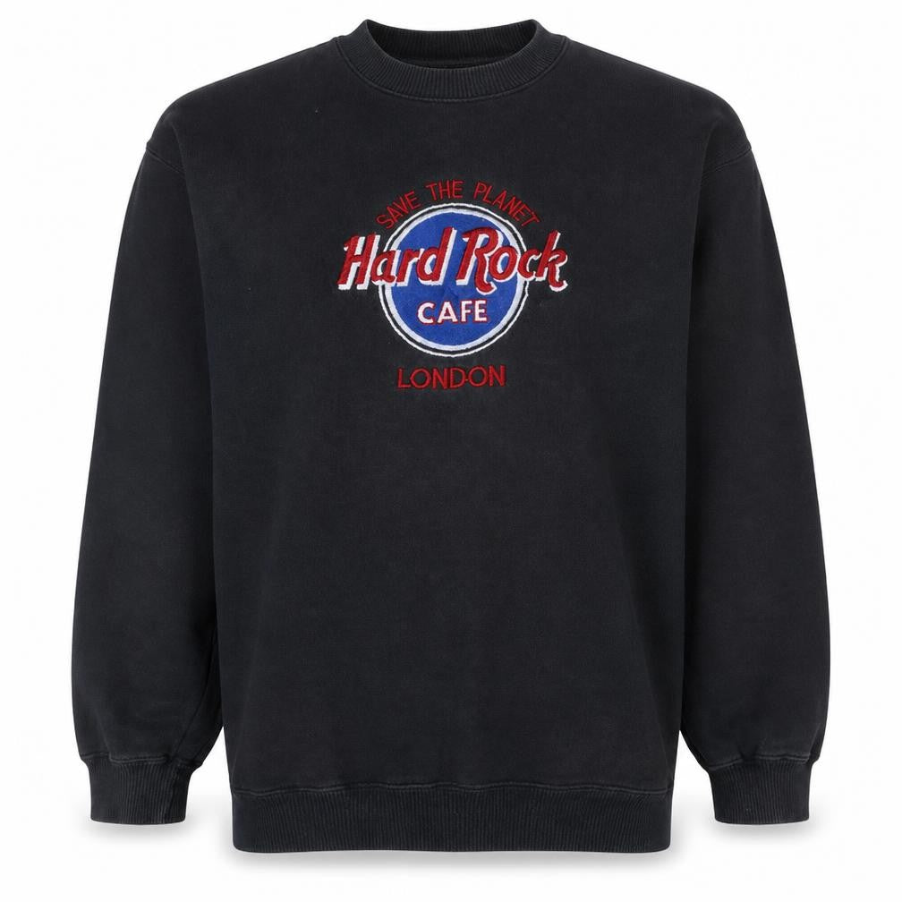 Front view of Hard Rock Cafe London Black Men's XL Pullover Sweatshirt Vintage