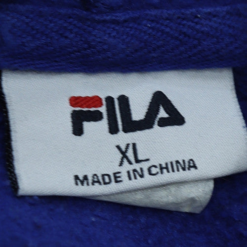 FILA Men's Blue XL Pullover Hoodie with Logo and Kangaroo Pocket