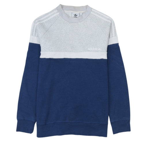 Adidas Men's Grey & Blue Crew Neck Pullover Sweatshirt M Classic Style