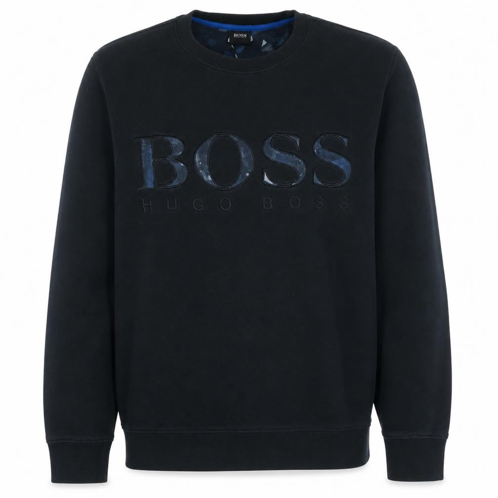 Front view of Hugo Boss Men's Black Logo Crew Neck Pullover Sweatshirt M