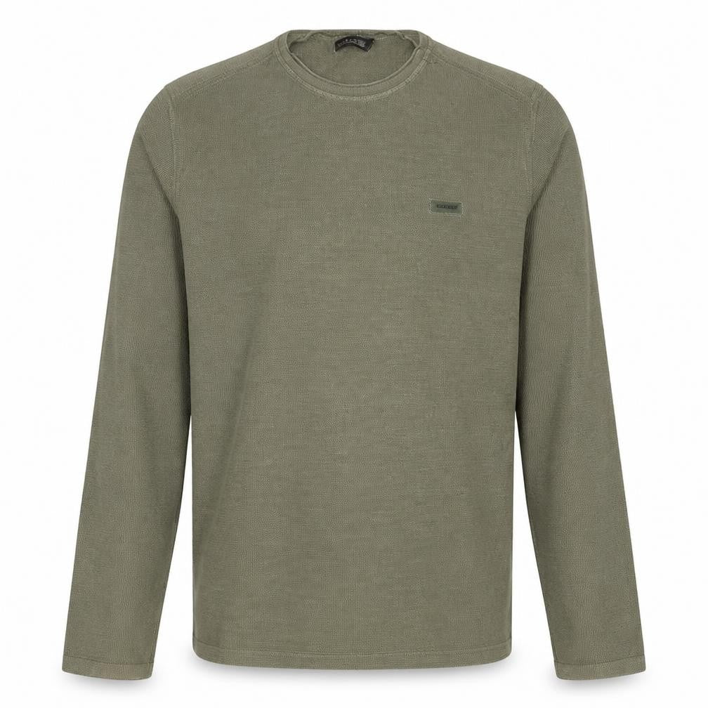 Front view of Napapijri Men's Green Cotton Waffle-Knit jumper L