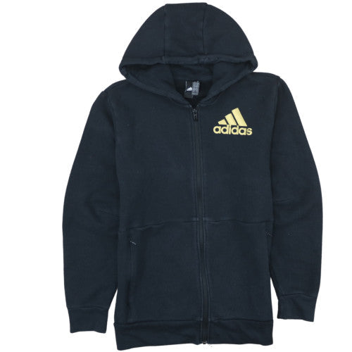 Adidas Women's Black Full Zip Hoodie Medium Gold Logo Cotton Blend