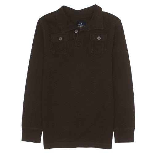 Nautica Boys Brown Cotton Blend Henley Jumper XL 18/20 Long Sleeve