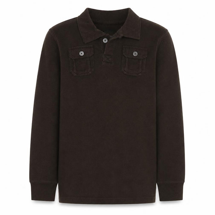 Front view of Nautica boys’ brown cotton blend henley jumper xl 18/20 long sleeve