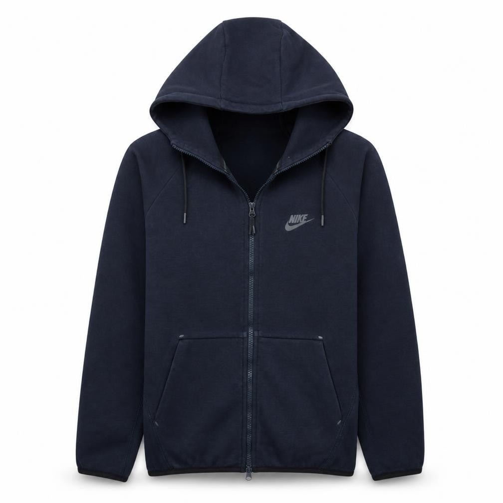Front view of Nike men’s blue full zip hoodie, size XL, sportswear pullover
