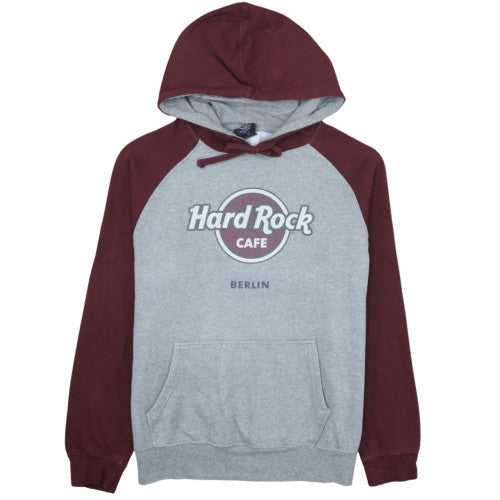 Hard Rock Cafe Berlin Womens Grey Burgundy Hoodie Size M Pullover