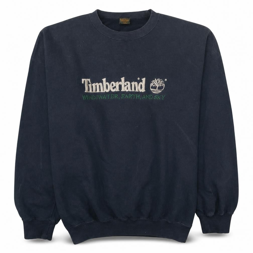 Front view of Timberland women’s navy blue xl pullover sweatshirt logo cotton blend