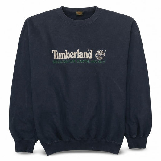 Front view of Timberland women’s navy blue xl pullover sweatshirt logo cotton blend