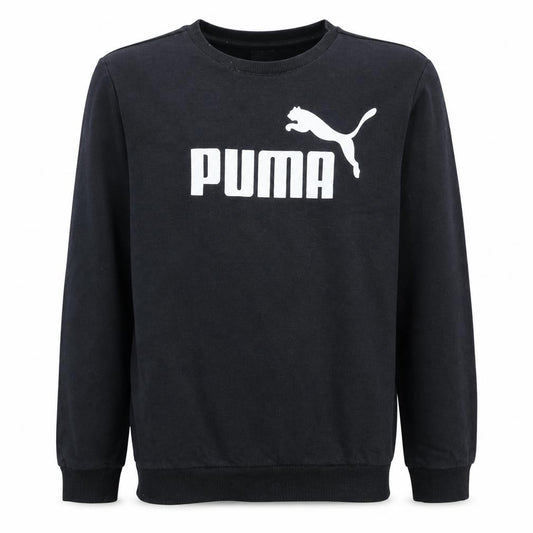 Front view of Puma Men’s Black Crew Neck Pullover Sweatshirt M Logo Sports