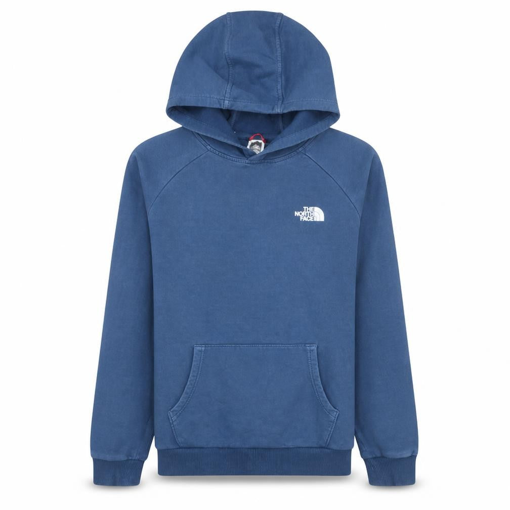 Front view of The North Face Men Blue Pullover Hoodie M Outdoor Cotton Sweatshirt