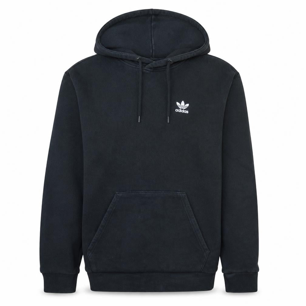 Front view of Adidas Men's Black Pullover Hoodie Small Logo Fleece Sweatshirt